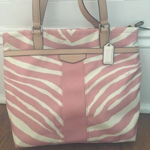 Pink Zebra Stripe Coach Tote